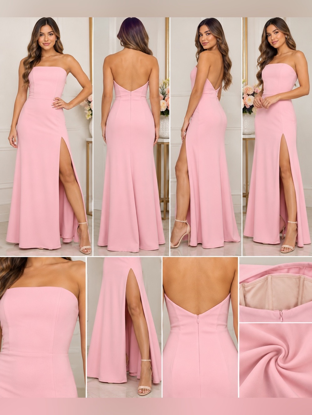 Lulus Night of Compliments Rose Pink Strapless Maxi Gown M NWOT